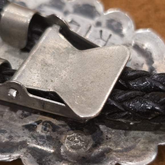 Navajo Sterling Silver Handmade Turquoise Concho Style Bolo Tie "RTL" - Picture 13 of 16